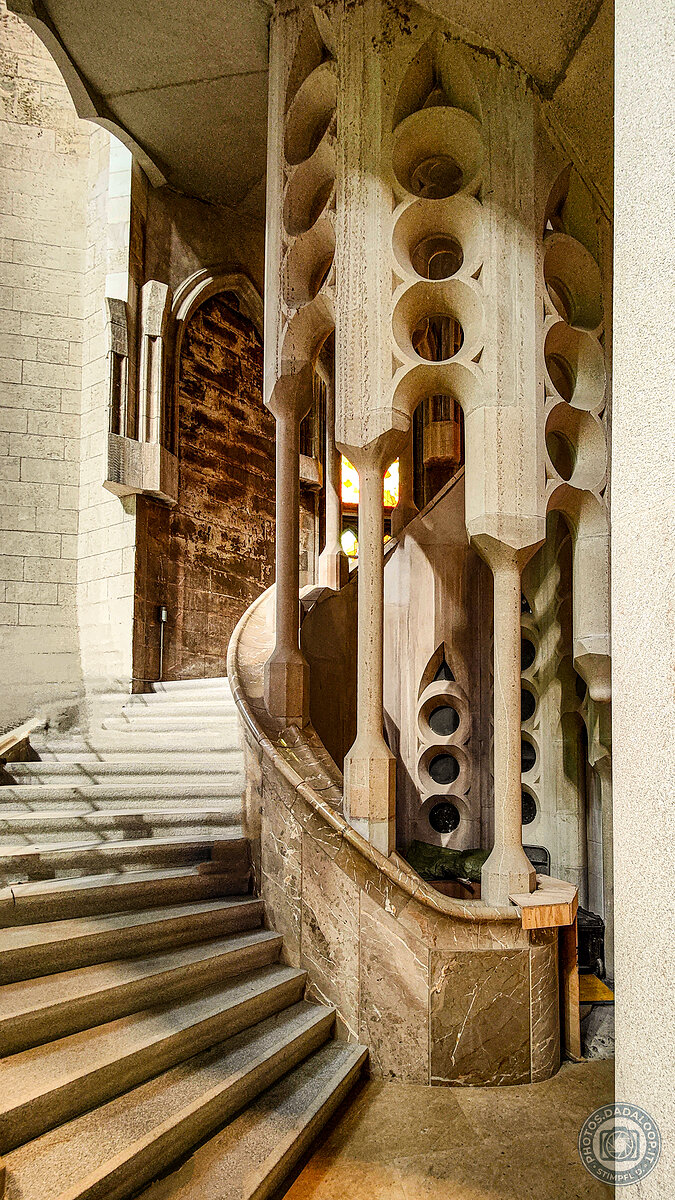 Sagrada Familia: helical stairs and Gaudí's columns