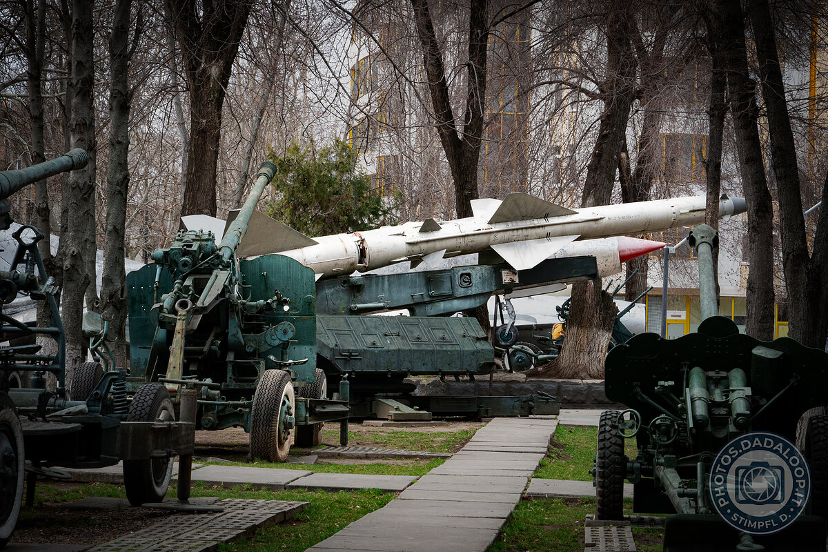 Artillery and missiles in a city park