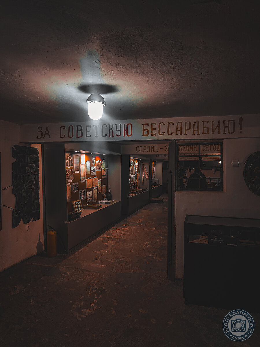 Interior of a Soviet museum illuminated by a lamp