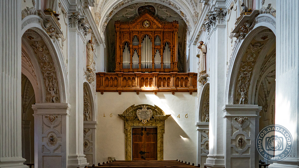 Monumental organ and baroque architecture in a historic church